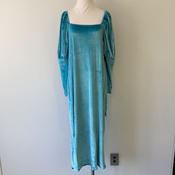 NWT Maternity Aqua Velvet Puff Long Sleeve Dress Size 8 - Picture 12 of 16